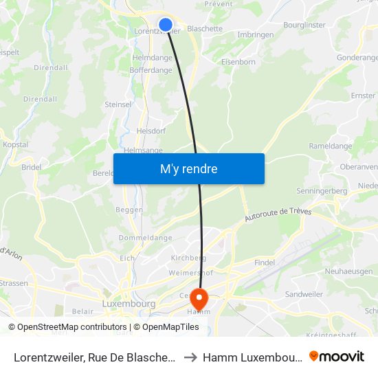 Lorentzweiler, Rue De Blaschette to Hamm Luxembourg map