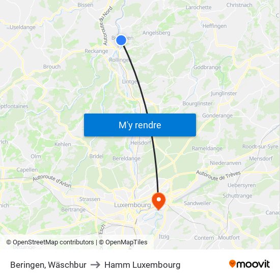 Beringen, Wäschbur to Hamm Luxembourg map
