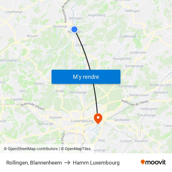 Rollingen, Blannenheem to Hamm Luxembourg map