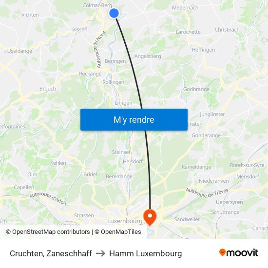 Cruchten, Zaneschhaff to Hamm Luxembourg map