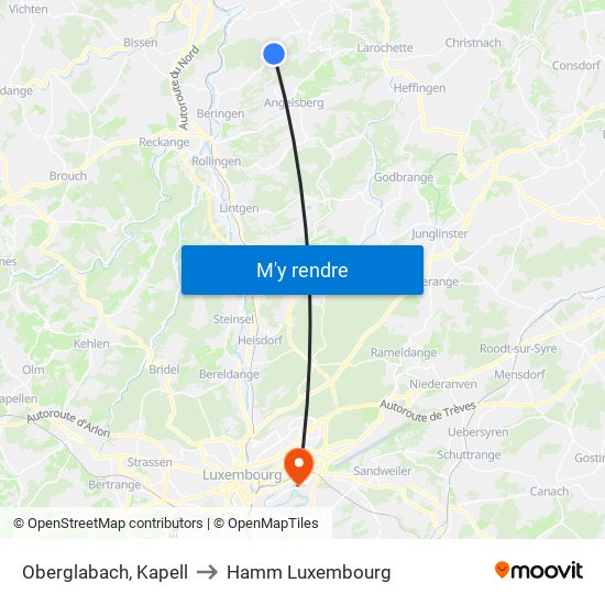 Oberglabach, Kapell to Hamm Luxembourg map