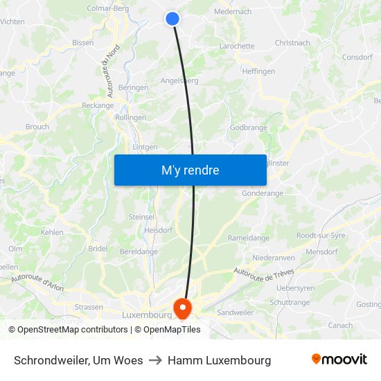 Schrondweiler, Um Woes to Hamm Luxembourg map