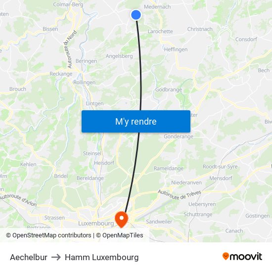 Aechelbur to Hamm Luxembourg map