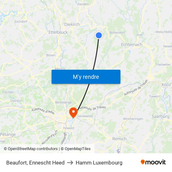 Beaufort, Ennescht Heed to Hamm Luxembourg map