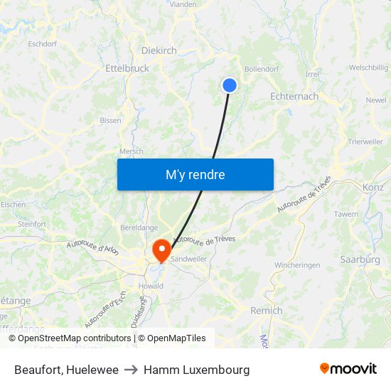 Beaufort, Huelewee to Hamm Luxembourg map