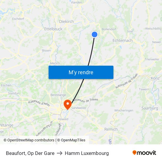 Beaufort, Op Der Gare to Hamm Luxembourg map