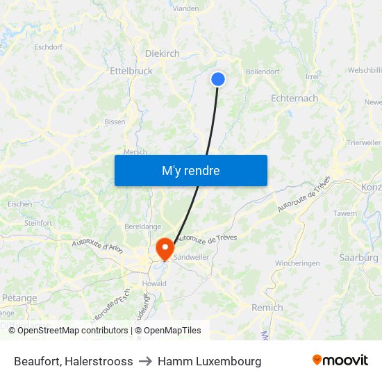 Beaufort, Halerstrooss to Hamm Luxembourg map