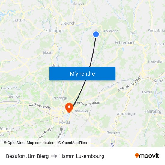 Beaufort, Um Bierg to Hamm Luxembourg map