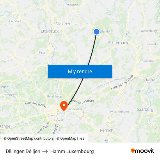 Dillingen Déiljen to Hamm Luxembourg map