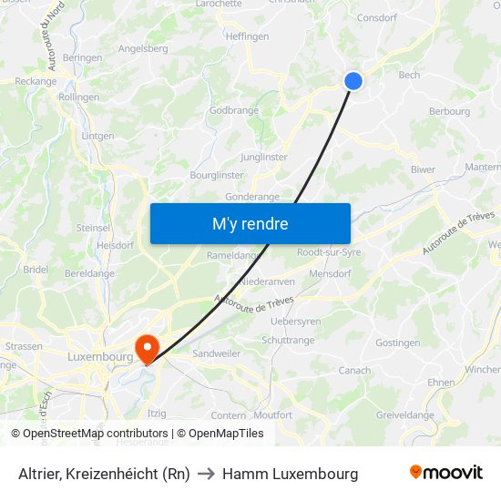 Altrier, Kreizenhéicht (Rn) to Hamm Luxembourg map