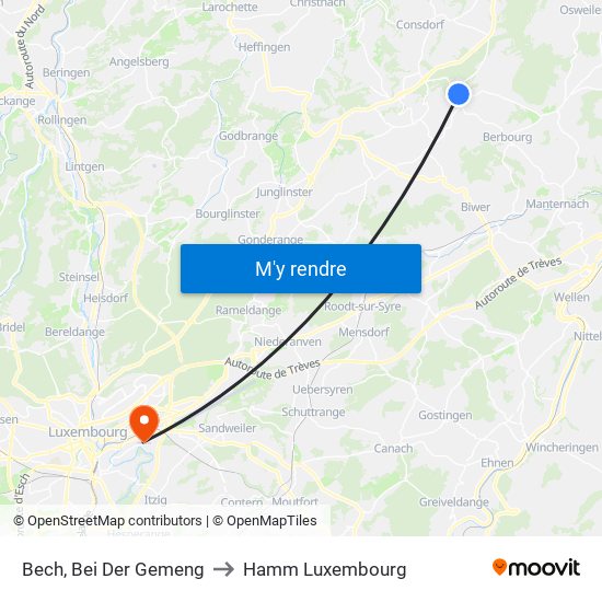 Bech, Bei Der Gemeng to Hamm Luxembourg map