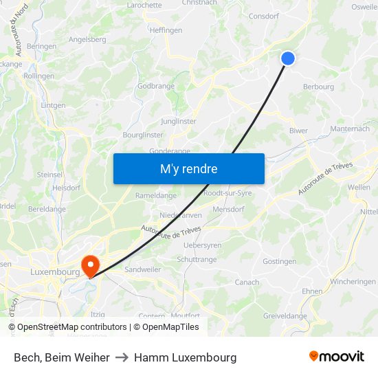 Bech, Beim Weiher to Hamm Luxembourg map