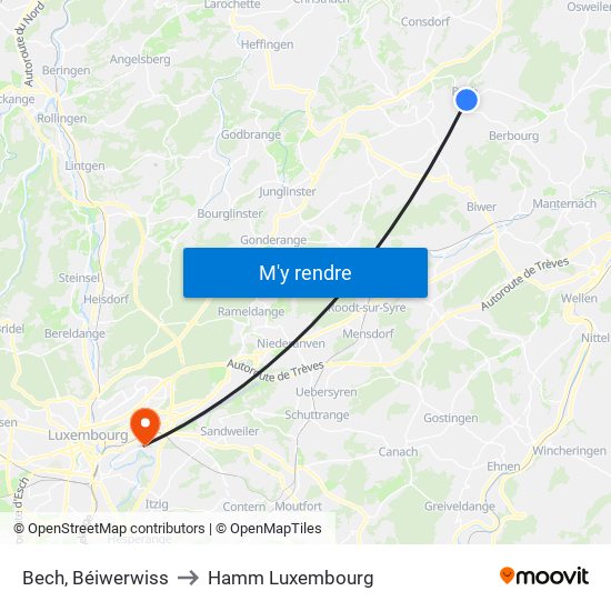 Bech, Béiwerwiss to Hamm Luxembourg map