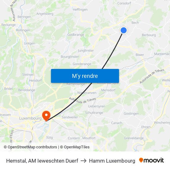 Hemstal, AM Ieweschten Duerf to Hamm Luxembourg map