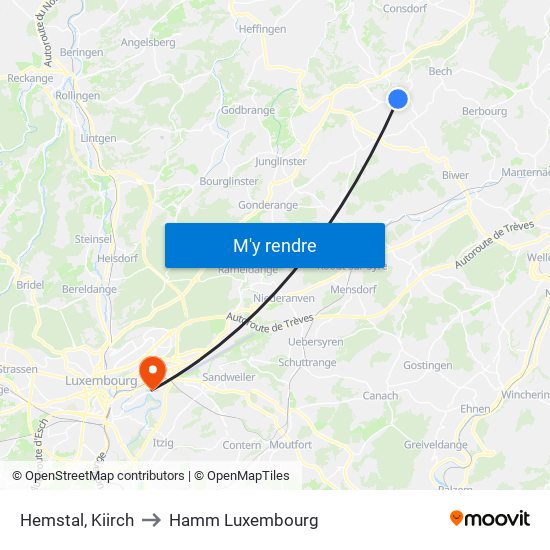 Hemstal, Kiirch to Hamm Luxembourg map