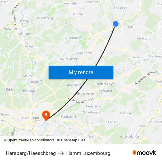 Hersberg/Heeschbreg to Hamm Luxembourg map