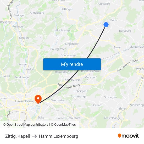 Zittig, Kapell to Hamm Luxembourg map