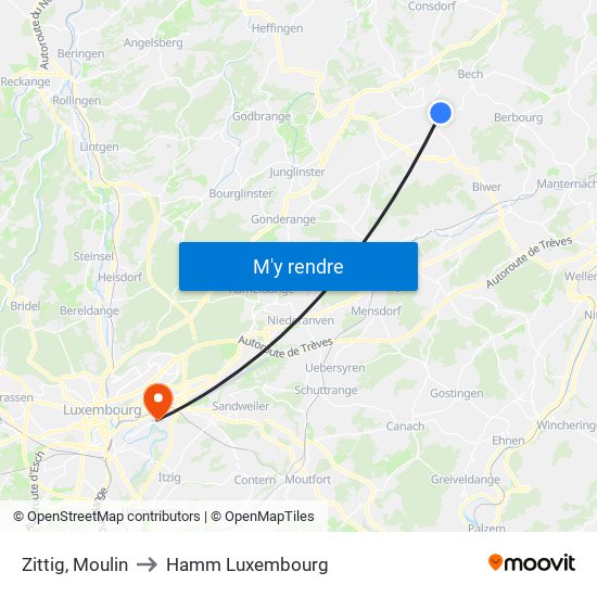 Zittig, Moulin to Hamm Luxembourg map