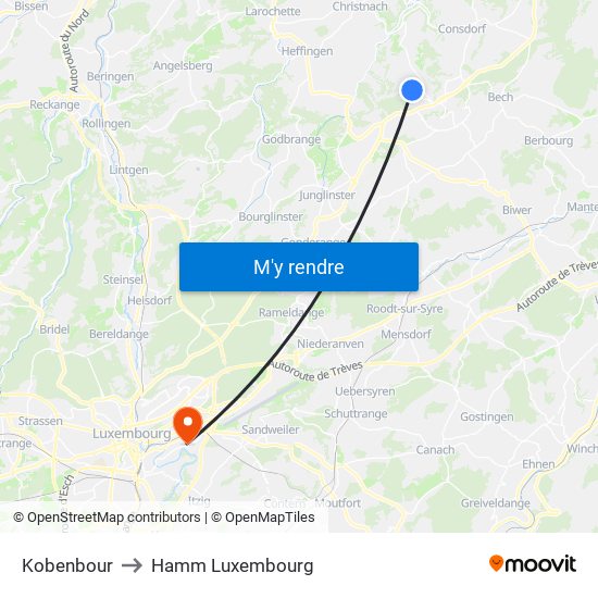 Kobenbour to Hamm Luxembourg map