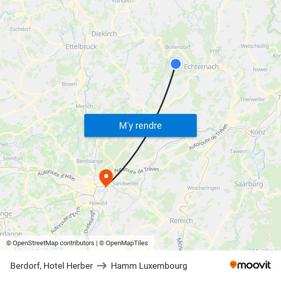 Berdorf, Hotel Herber to Hamm Luxembourg map