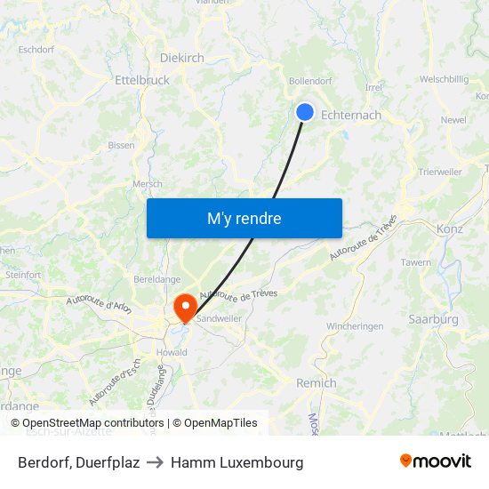Berdorf, Duerfplaz to Hamm Luxembourg map