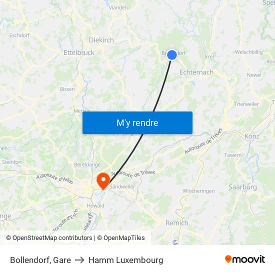 Bollendorf, Gare to Hamm Luxembourg map