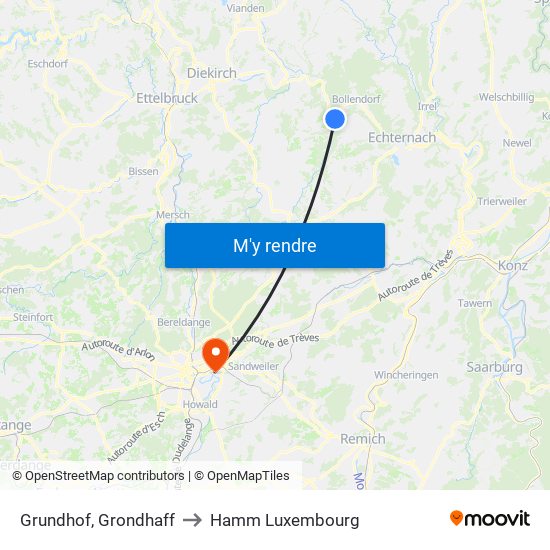 Grundhof, Grondhaff to Hamm Luxembourg map