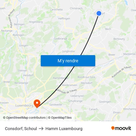 Consdorf, Schoul to Hamm Luxembourg map
