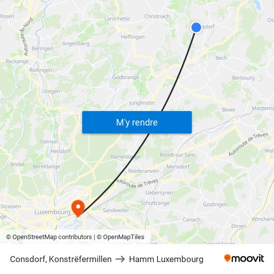 Consdorf, Konstrëfermillen to Hamm Luxembourg map