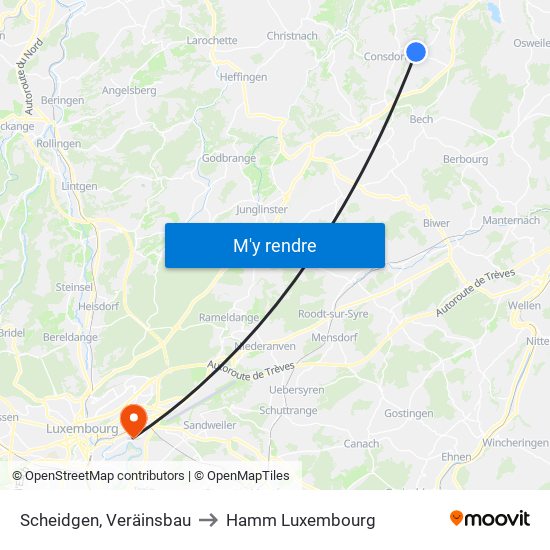 Scheidgen, Veräinsbau to Hamm Luxembourg map