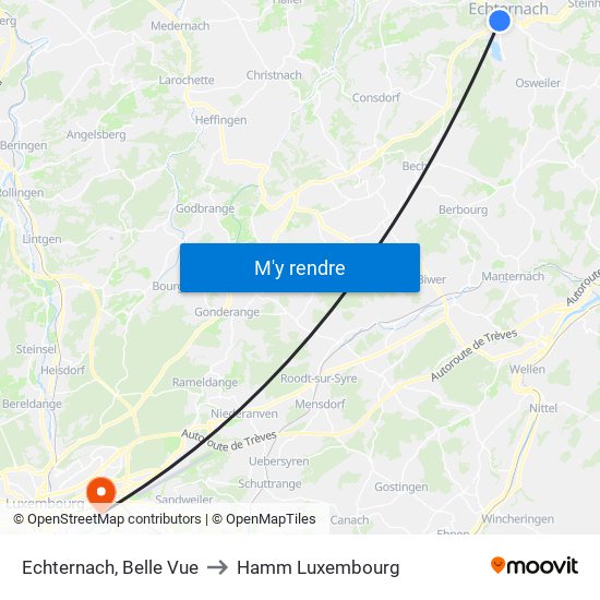 Echternach, Belle Vue to Hamm Luxembourg map