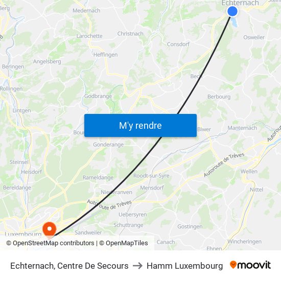 Echternach, Centre De Secours to Hamm Luxembourg map