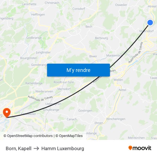 Born, Kapell to Hamm Luxembourg map
