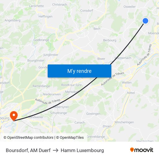 Boursdorf, AM Duerf to Hamm Luxembourg map