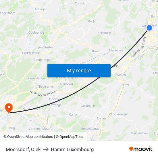 Moersdorf, Olek to Hamm Luxembourg map