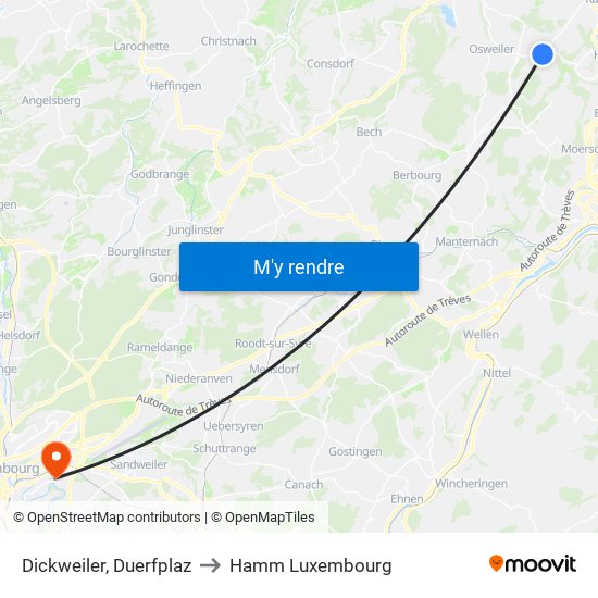 Dickweiler, Duerfplaz to Hamm Luxembourg map