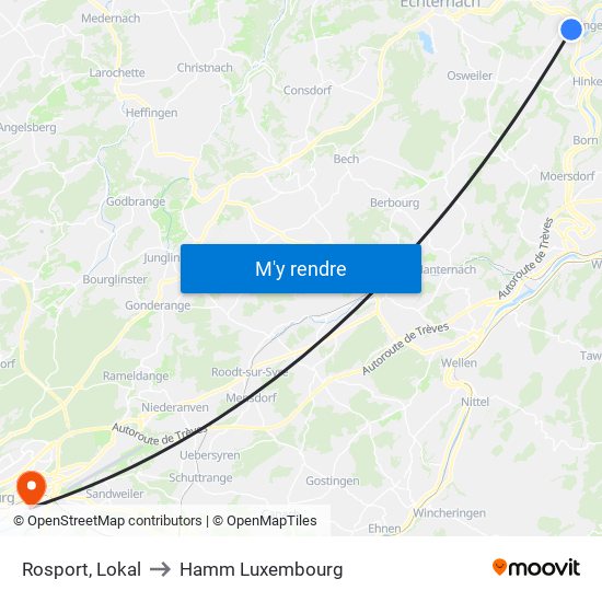 Rosport, Lokal to Hamm Luxembourg map