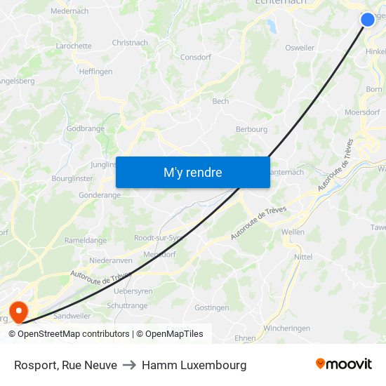 Rosport, Rue Neuve to Hamm Luxembourg map