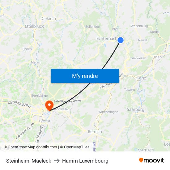 Steinheim, Maeleck to Hamm Luxembourg map