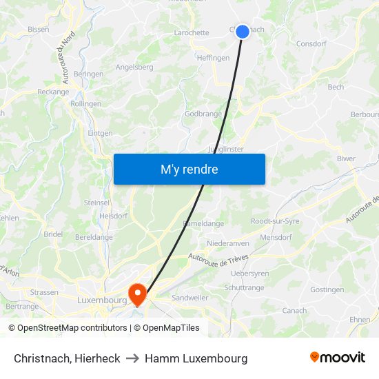 Christnach, Hierheck to Hamm Luxembourg map