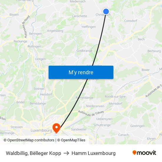 Waldbillig, Bëlleger Kopp to Hamm Luxembourg map