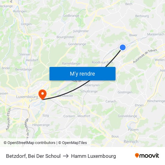 Betzdorf, Bei Der Schoul to Hamm Luxembourg map