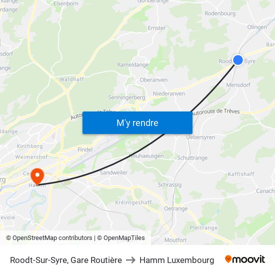 Roodt-Sur-Syre, Gare Routière to Hamm Luxembourg map