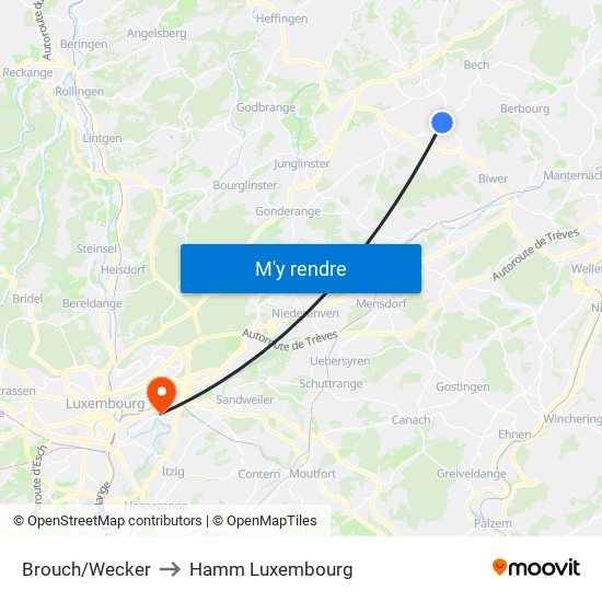 Brouch/Wecker to Hamm Luxembourg map