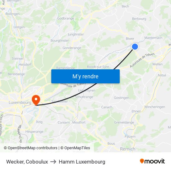 Wecker, Coboulux to Hamm Luxembourg map