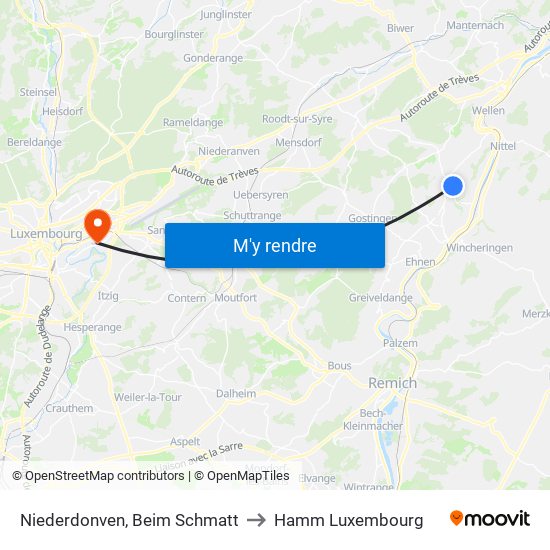 Niederdonven, Beim Schmatt to Hamm Luxembourg map