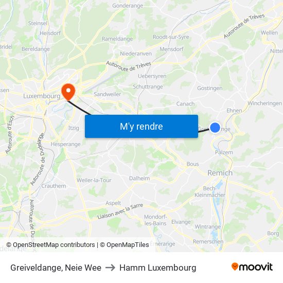 Greiveldange, Neie Wee to Hamm Luxembourg map