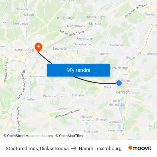 Stadtbredimus, Dicksstrooss to Hamm Luxembourg map