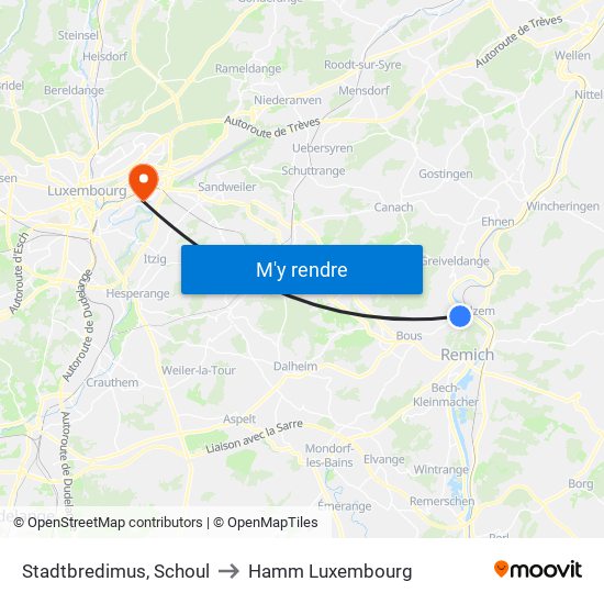 Stadtbredimus, Schoul to Hamm Luxembourg map