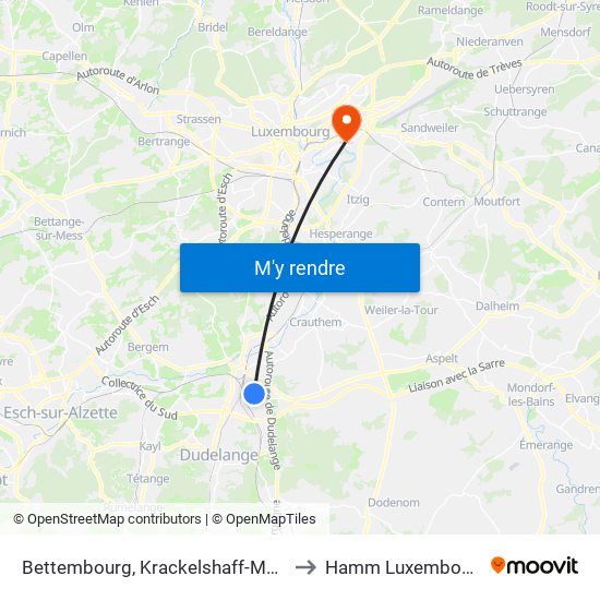 Bettembourg, Krackelshaff-Moog to Hamm Luxembourg map